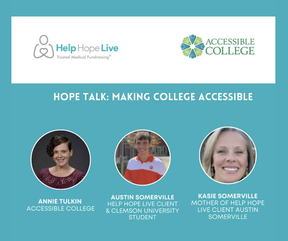 Help Hope Live and Accessible college. Picutre of Annie Tulkin, Austin Sommerville and KAsie Sommerville
